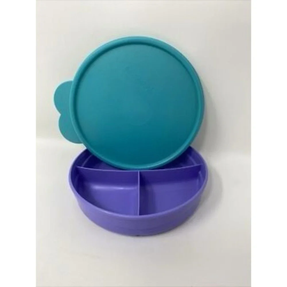 Tupperware Retired Munch Kids Toddler Stay Put Divided Dish Bowl Plate Lid